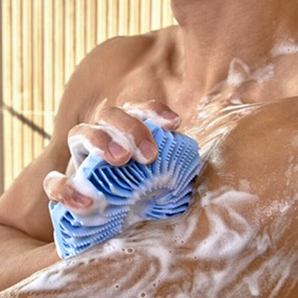 Silicone Body Scrubber Exfoliating Shower Brush with Anti-Slippery Handles Bathing Tool Blue