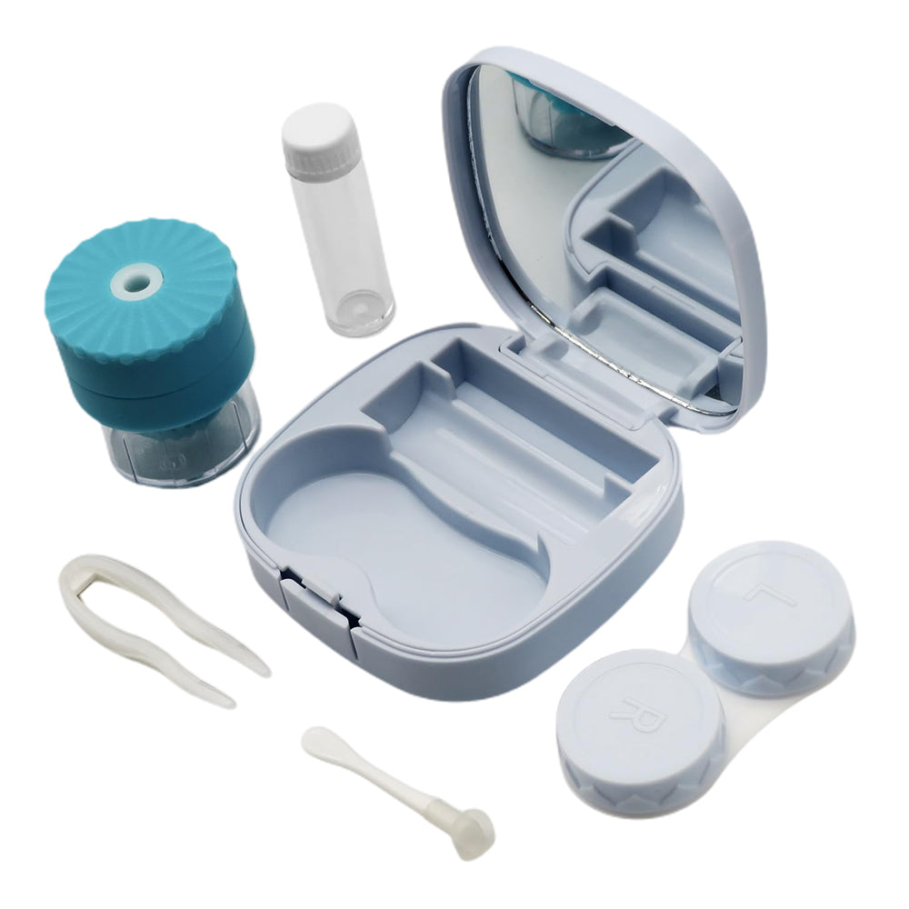 Contact Lens Case and Washer Set Travel Size Contact Lenses Cleaning Storage Tool Kit Blue