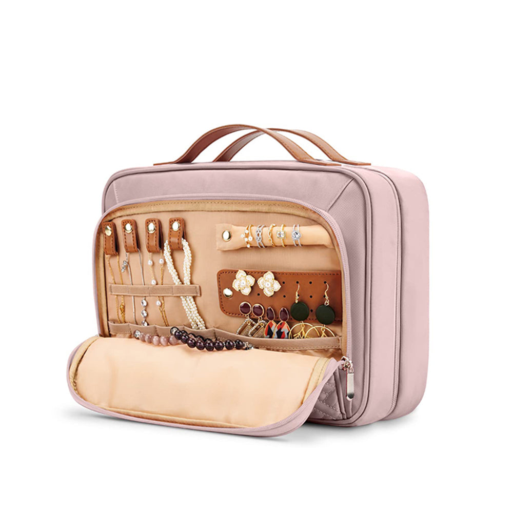 Travel Hanging Toiletry Bag Makeup Bag Packing Organizers with Jewelry Storage Compartment Pink