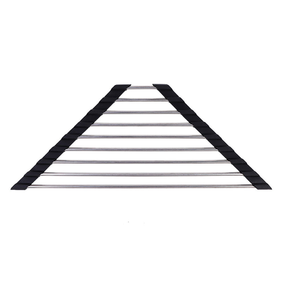 Triangle Dish Drying Rack Roll-Up Over-The-Sink Drainer Organizer for Sink Corners Black
