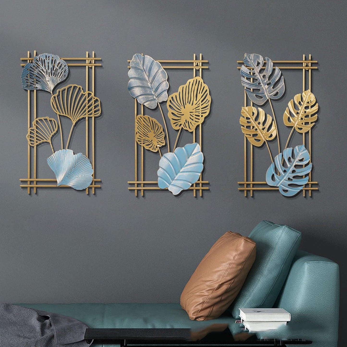 4Pcs 3D Metal Leaves Wall Art Decor Modern Hanging Wall Decoration for Home Hotel Office Mix Color