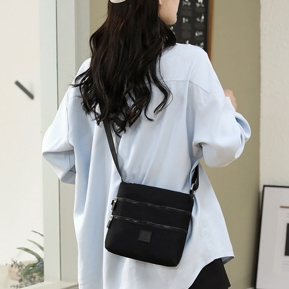 Multipockets Zipper Crossbody Purses Casual Nylon Shoulder Bag for Women Daily Handbag Black