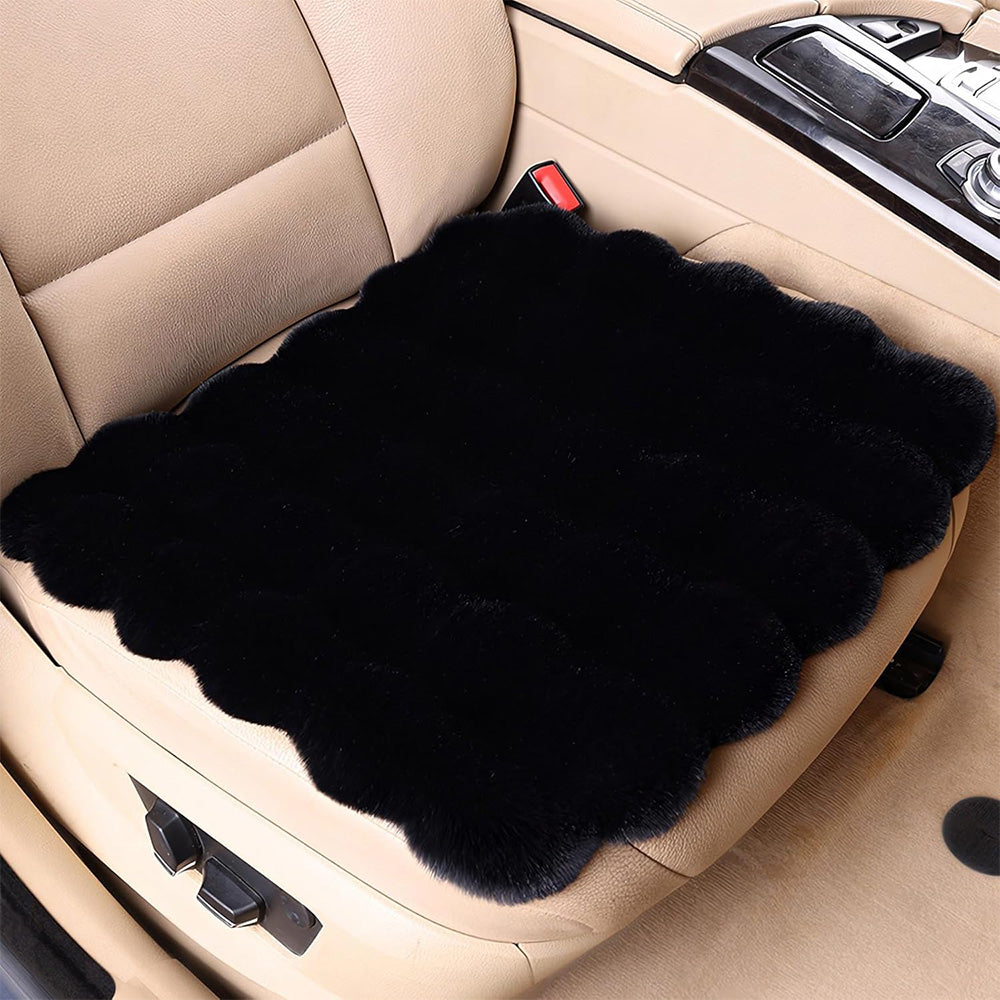 3Pcs Faux Fur Plush Car Seat Cushion Set Non Slip Seat Protector for Winter-Black