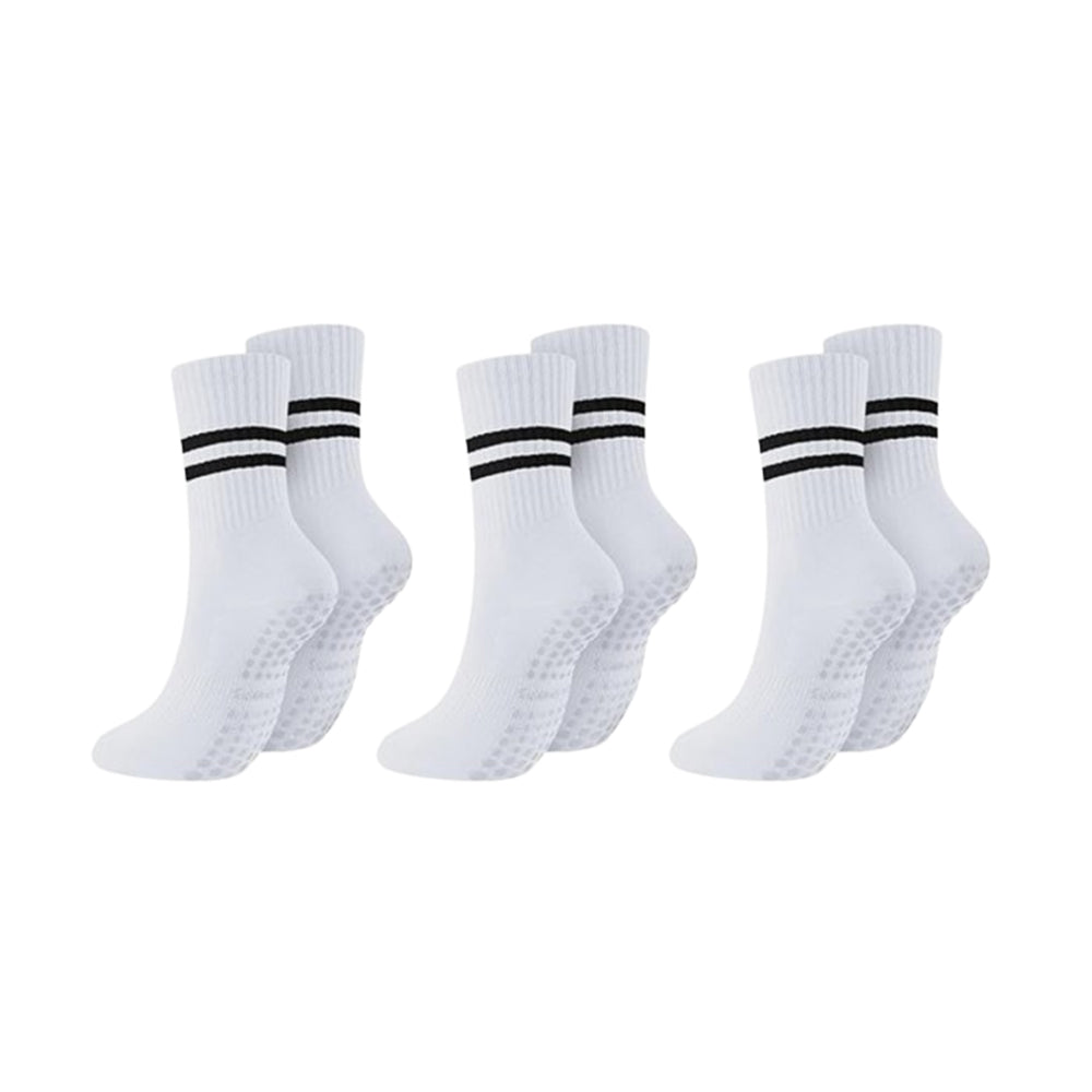 3 Pairs of Yoga Socks Non-Slip Grips Anti-Skid Pilates Barre Dance Cushioned Socks White