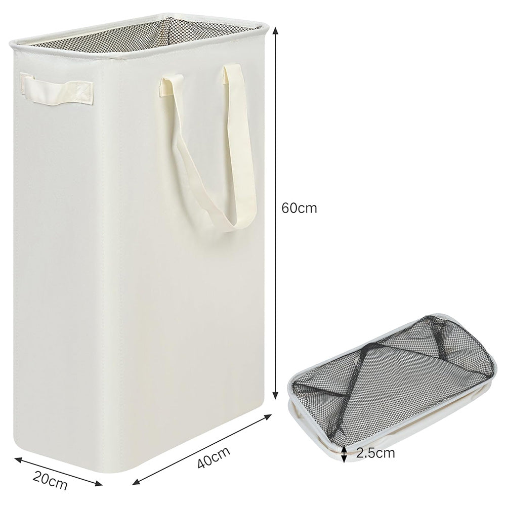 Slim Collapsible Laundry Basket with Handles for Small Spaces Beige