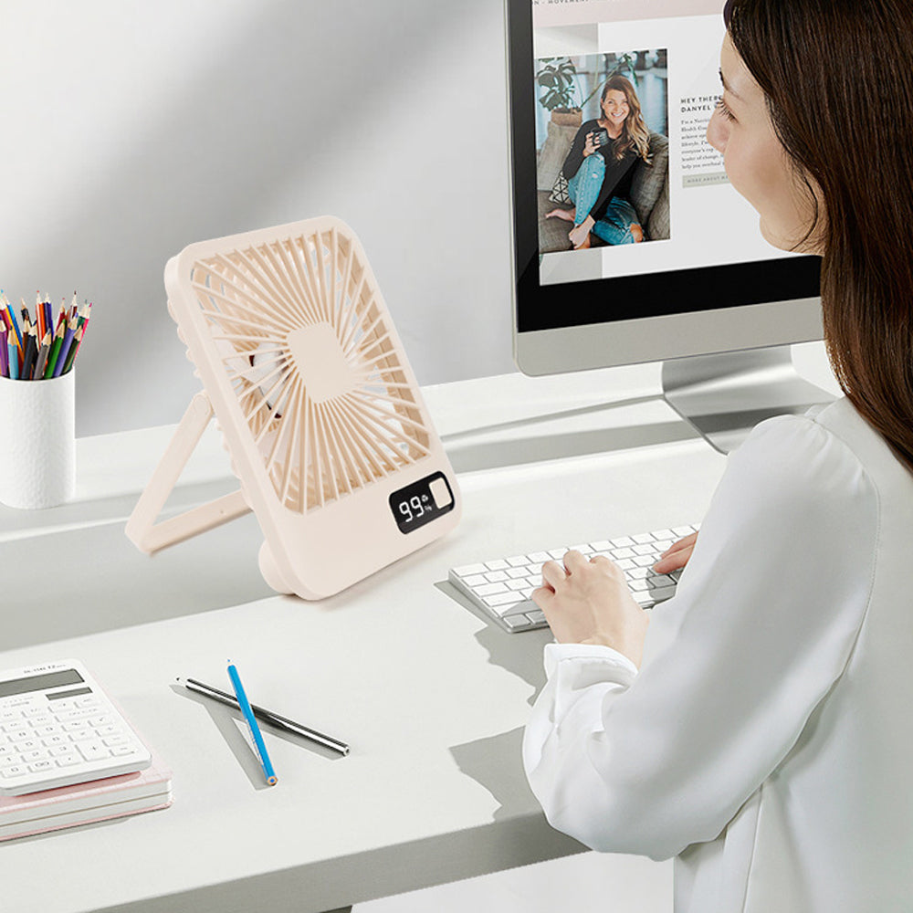 5 Speed Desktop Fan USB Rechargeable 180 Degree Foldable Digital Display Fan Cuticolour
