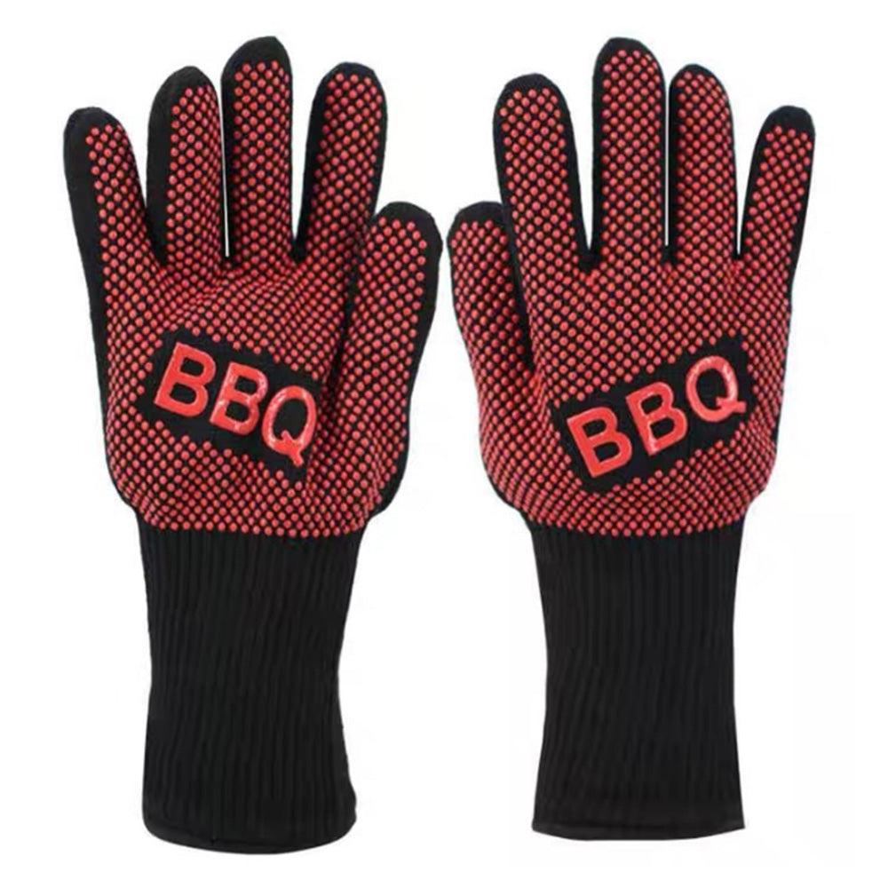 Pair of Heat Resistant Oven Gloves Non-Slip Grill Mittens for Cooking  Barbecuing Baking Red