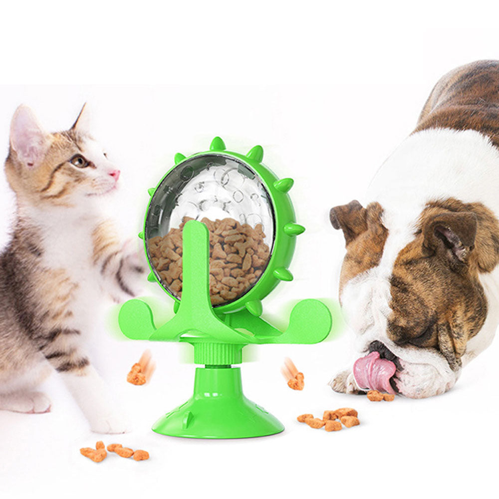 Interactive Pet Treats Dispenser Toy 360 Degrees Rotating Windmill Toy Slow Dog Cat Feeder Green