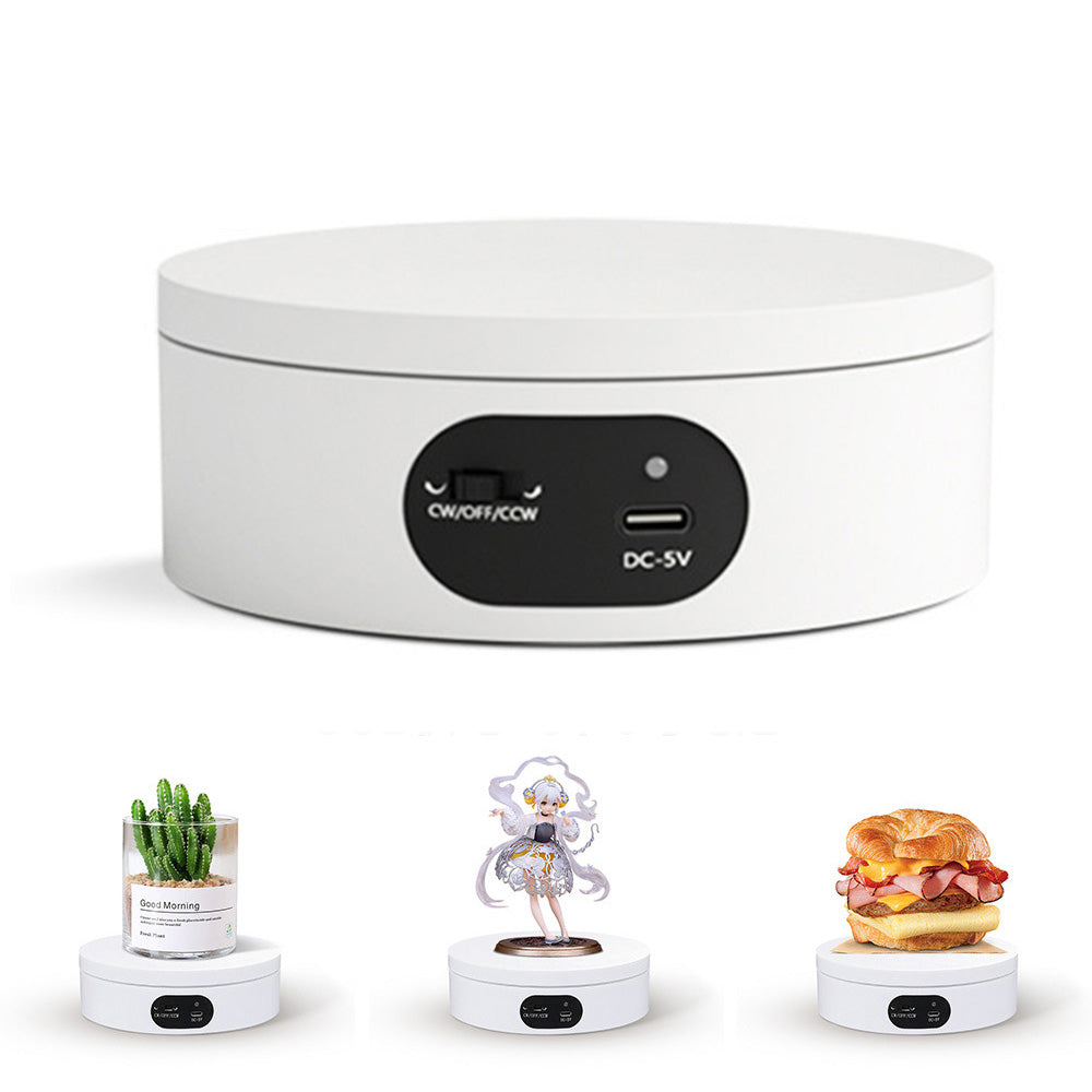 12cm Rotating Display Stand Dual Power Supply Turntable for Showcasing Cups Jewelry White