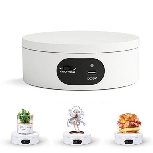 12cm Rotating Display Stand Dual Power Supply Turntable for Showcasing Cups Jewelry White