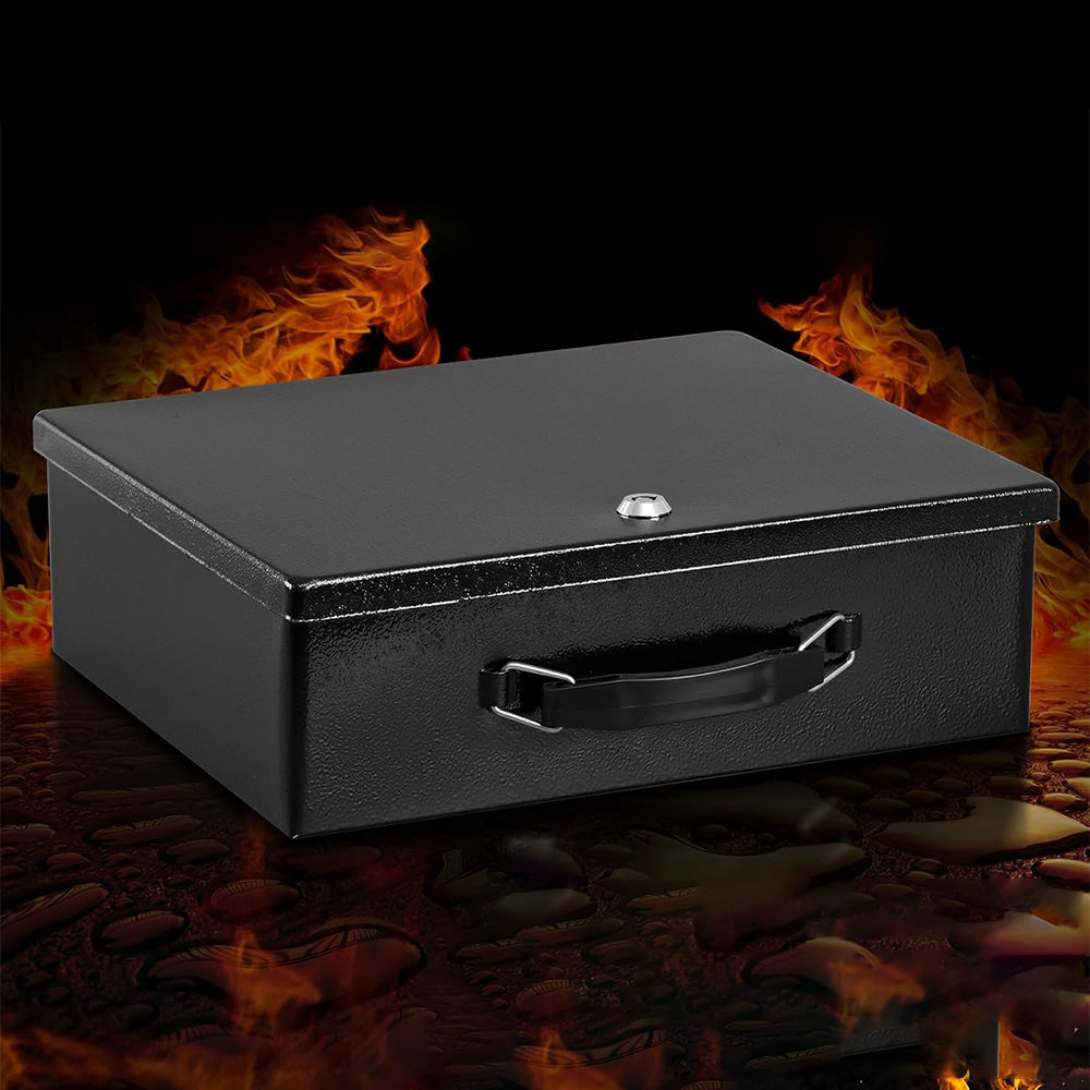 Fireproof Document Box with Key Lock Secure Lock Boxes for Documents Jewelry Cash Black