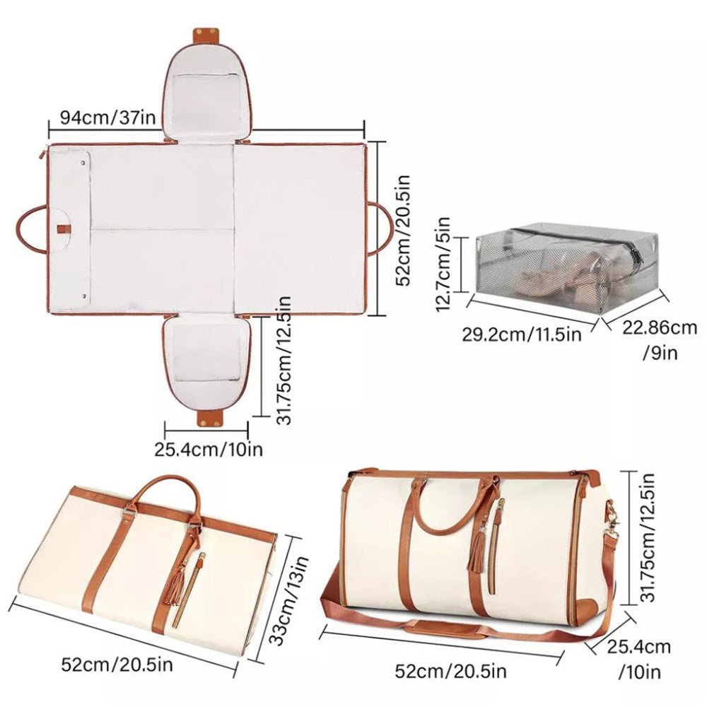 Foldable Duffel Bag Travel Garment Bag with Mini Pocket White