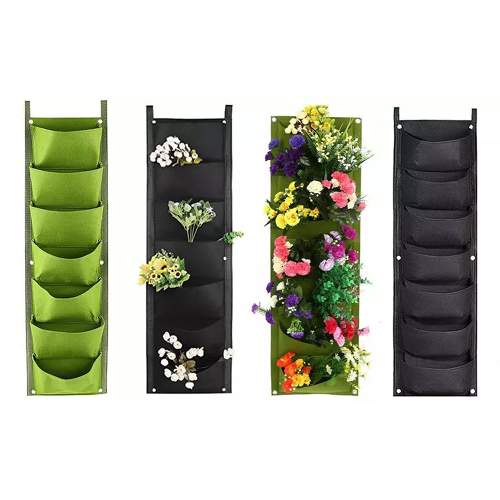 7 Pocket Wall Hanging Planting Bag Vertical Flower Grow Pouch Planter Garden-Green