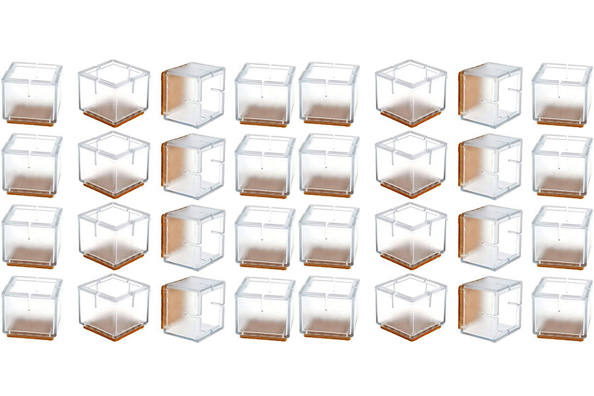 32Pcs Chair Leg Floor Protectors Silicone Soft Square Round Covers Felt Bottom Silicone Pads with Glide Pads-Square