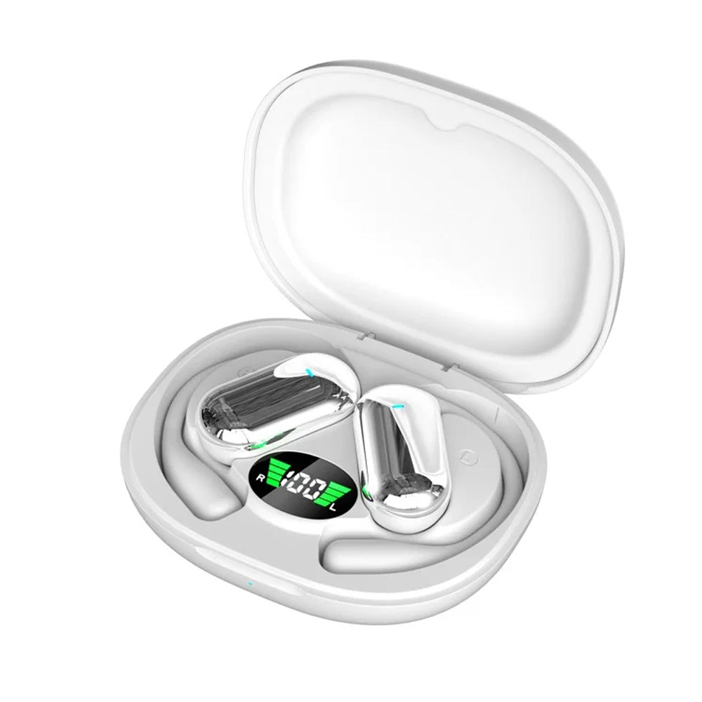 Wireless Bluetooth 5.4 Earbuds Touch Control Earhook Earphones Sports Earbuds with Digital Display Case White