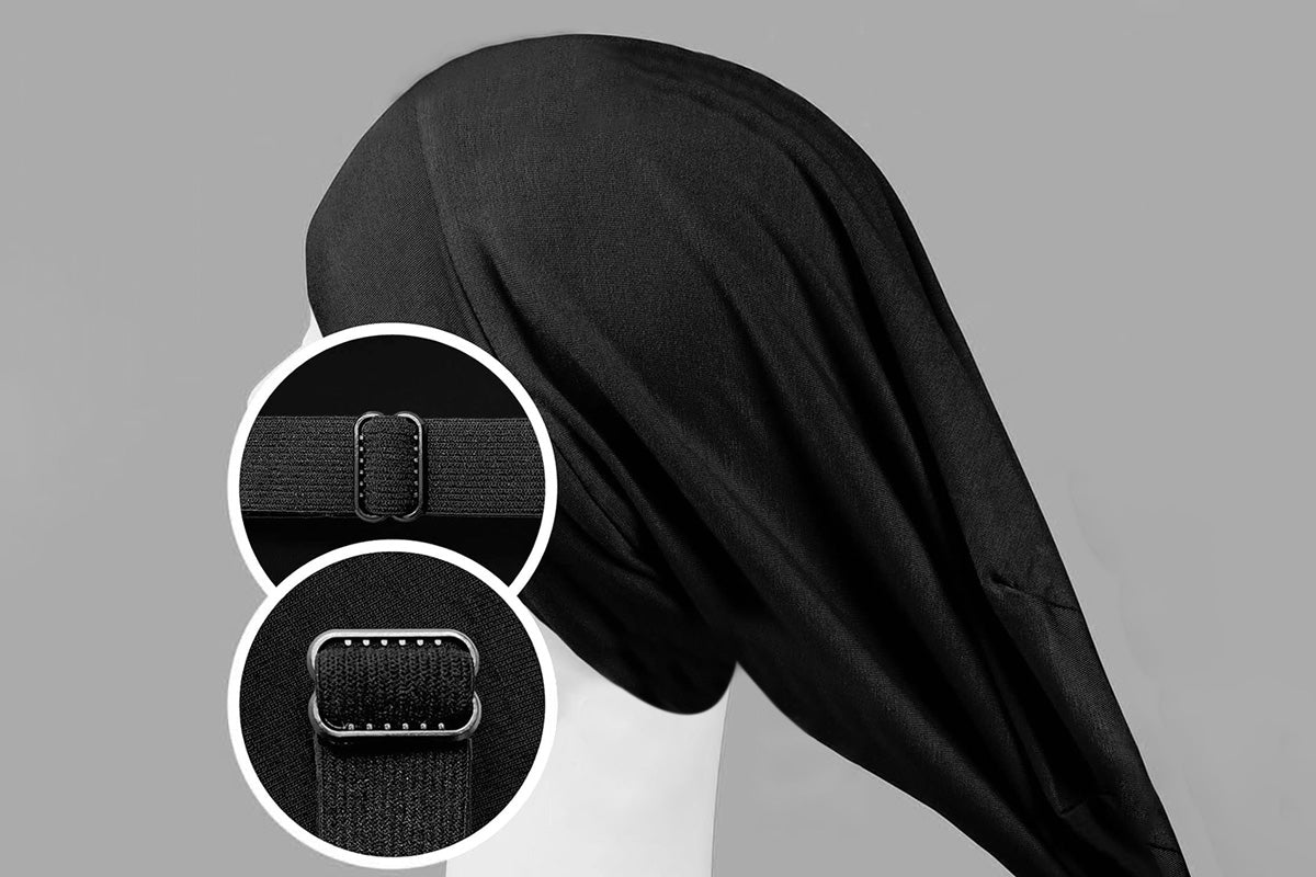 Sleeping Bonnet Hair Wrap Satin Cap Adjustable Night Soft Hat Headwear-Black