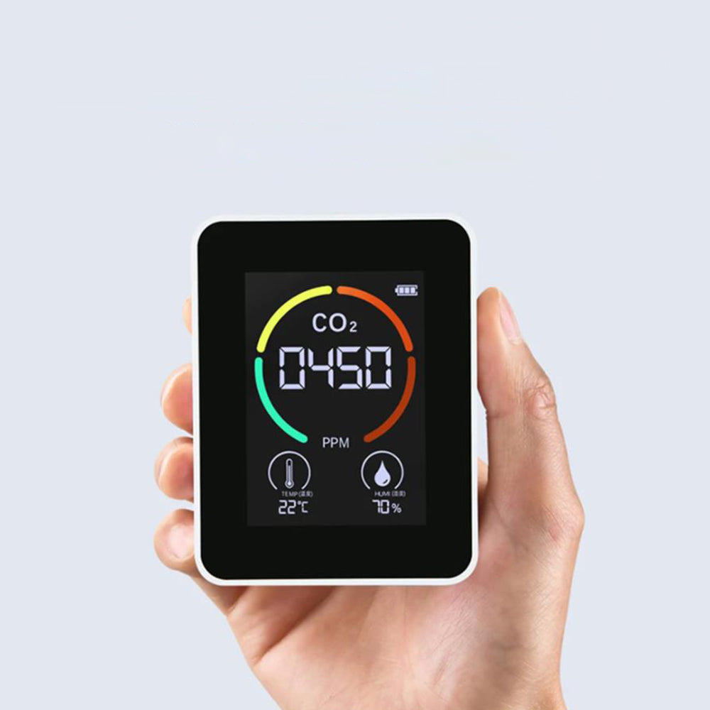 3-in-1 Air Quality Monitor CO2 Meter Temperature Humidity Carbon Dioxide Detector White