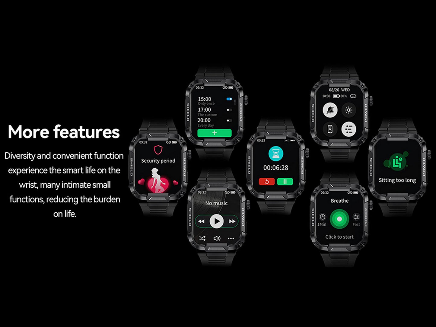 Smart Watch Touch Screen Sports for Men Heart Rate Monitor-Green