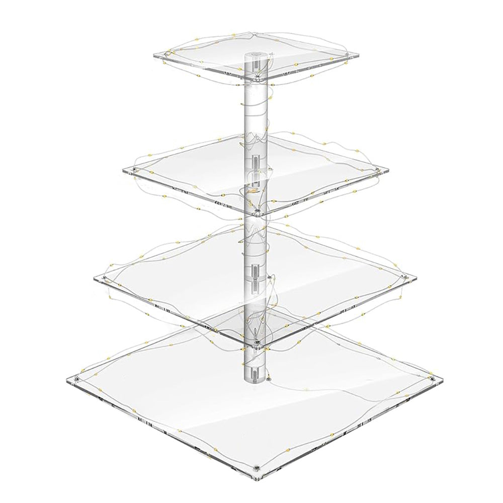 4-Tier Cupcake Acrylic Stand Dessert Display Rack with LED Light for Birthday Weddings Parties Events