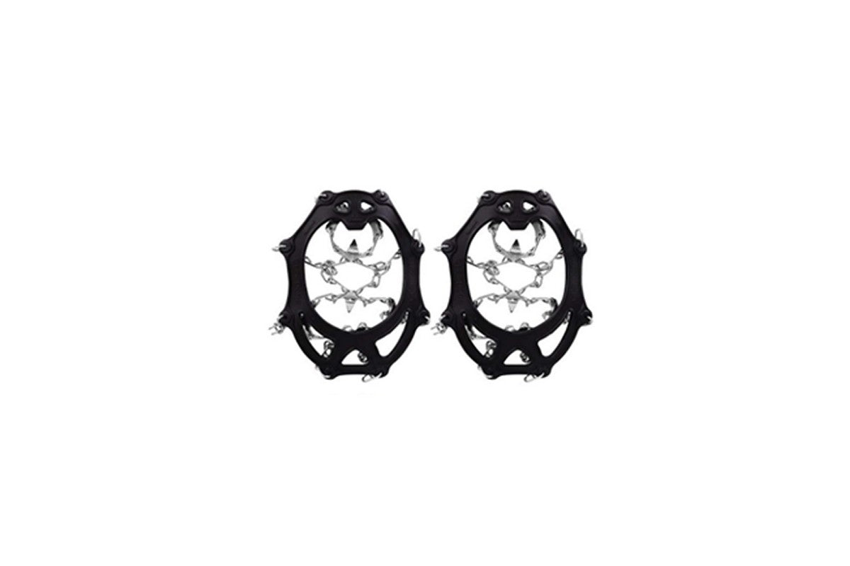 2 Piece Traction Cleats Ice Snow Grips with 10 Stainless Steel Spikes - Black