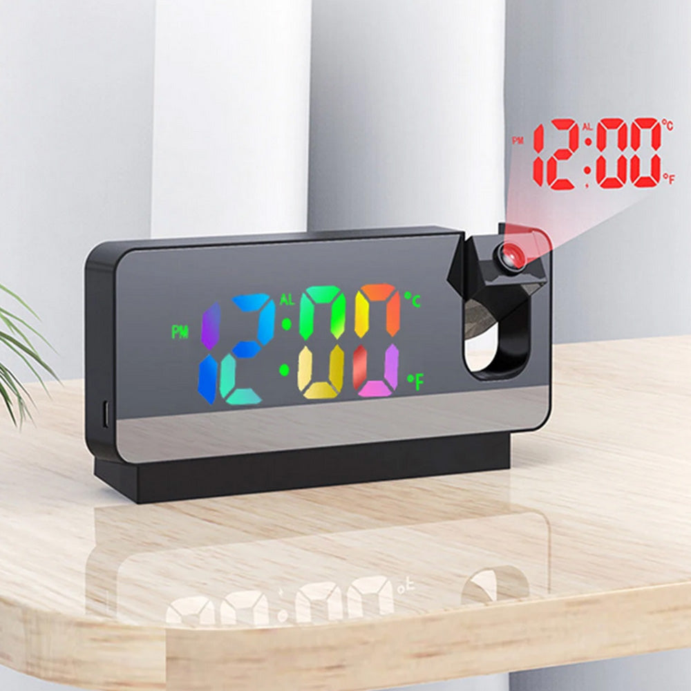 LED Digital Smart Alarm Clock with Time & Temperature Projection LCD Display Black