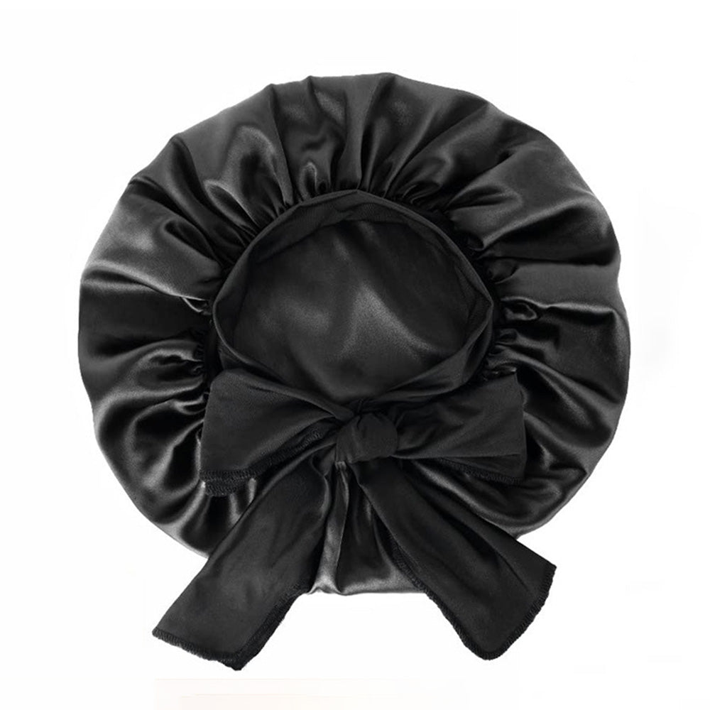 Polyester Bonnet for Sleeping Women Night Cap with Tie Band Black