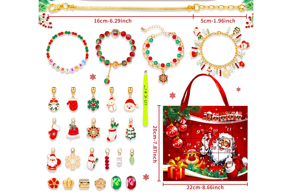 Christmas Advent Calendar Bracelets for Girls 24 Days Xmas Countdown Calendar DIY Jewelry Making Kit Christmas Gift-Style1