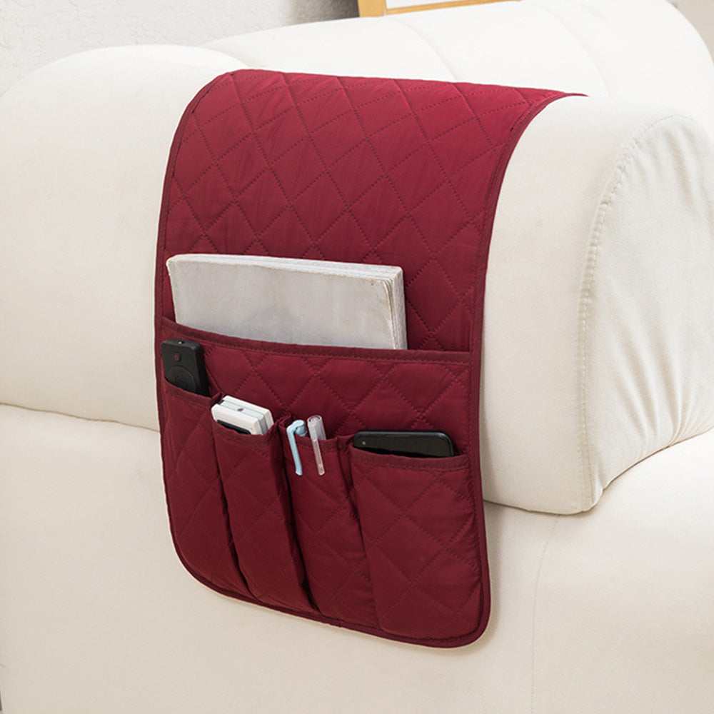 5 Pocket Sofa Armrest Organizer Remote Holder Bag for Couch and Chair-Wine Red