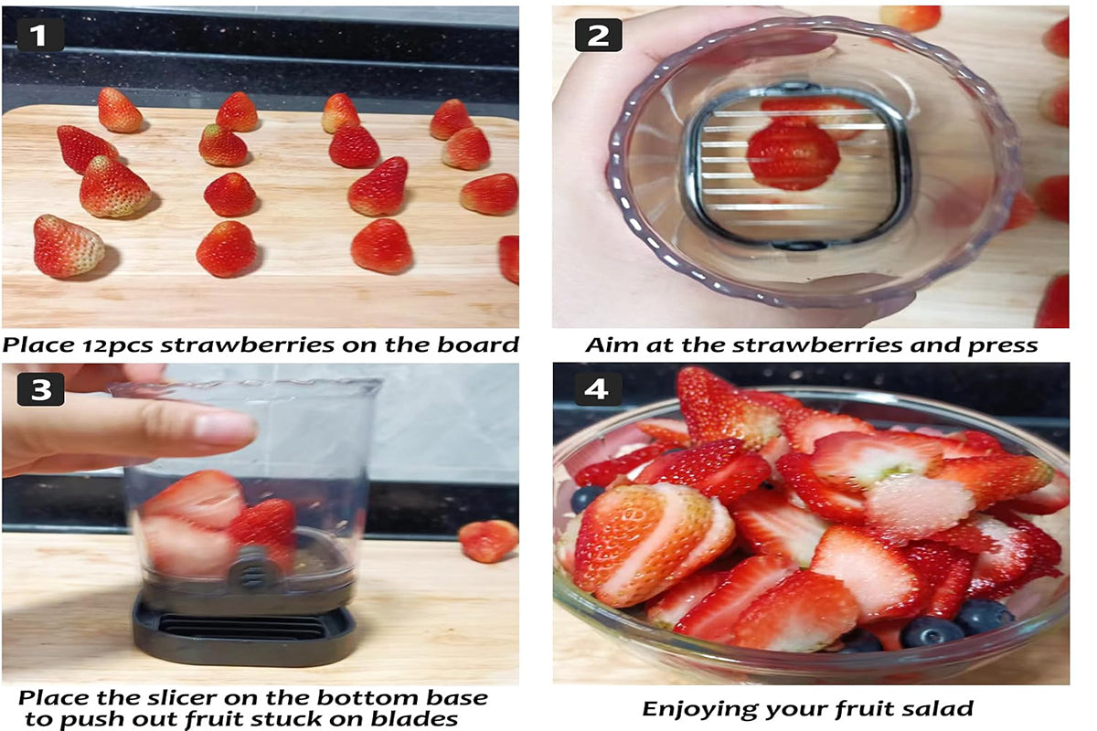 2-in-1 Kitchen Fruit Slicer Cup with Removable Blade and Push Plate for Strawberry Banana -Black