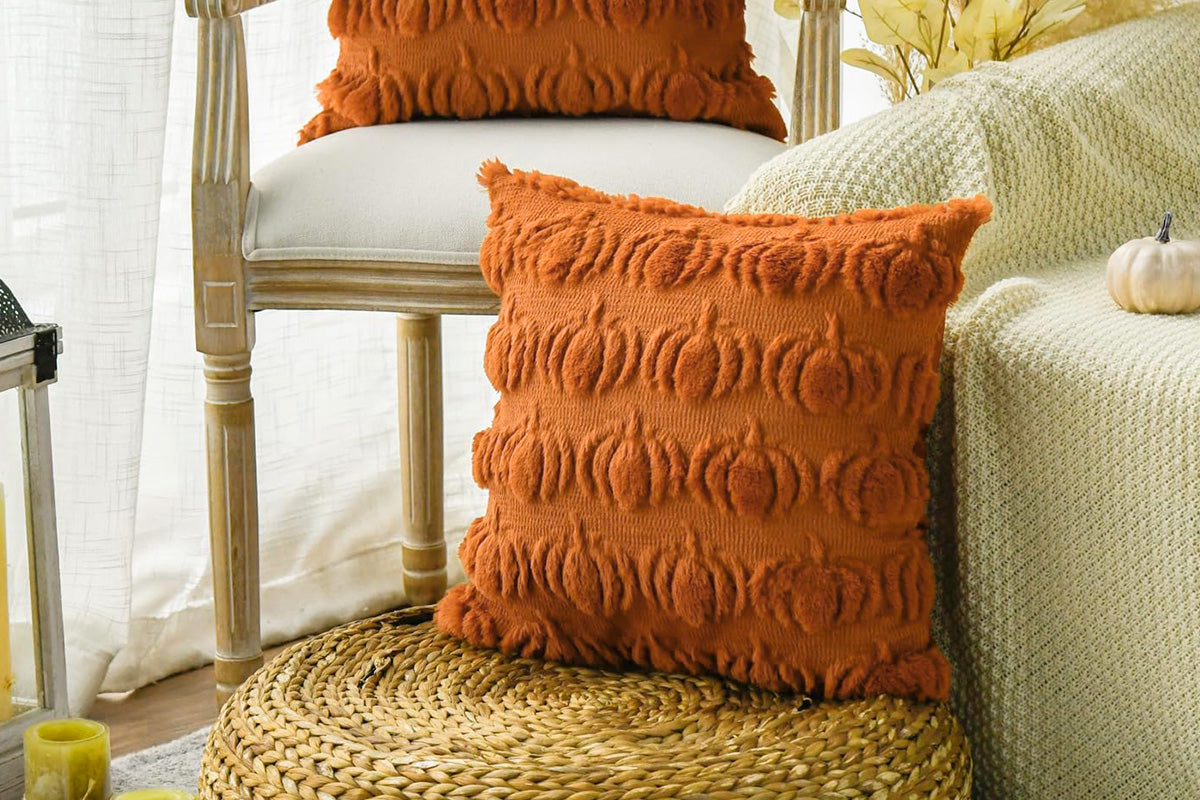 Fall Pillow Covers Halloween Pumpkins Faux Fur Pillowcase for Chair Sofa-Brown