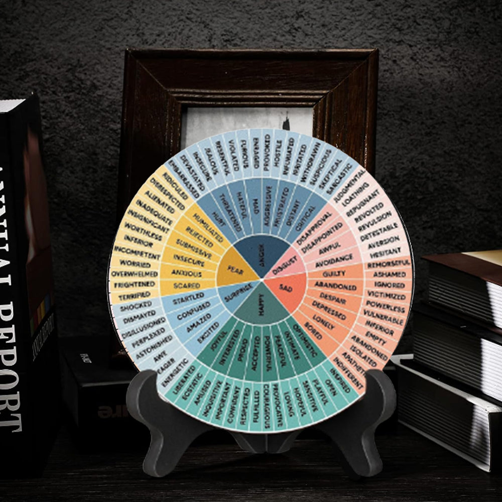Double-Sided Feelings Wheel Mental Health Emotions Chart with Stand Psychology Decor for Home School Office Style 2