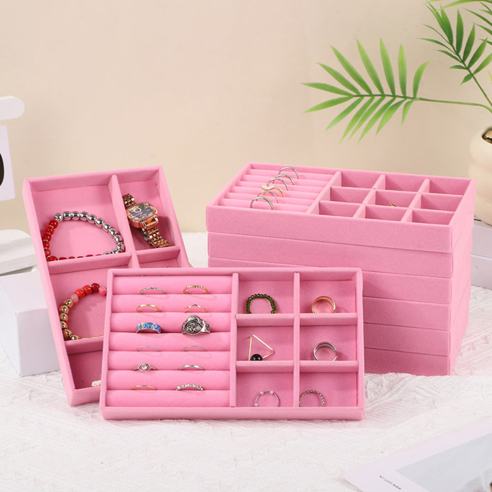 4pcs Stackable Jewelry Organizer Boxes Set for Earrings Rings Necklaces Bracelets-Pink