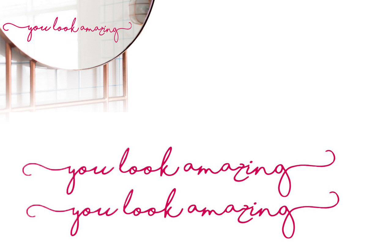 2Pcs You Look Amazing Mirror Decal Vinyl Decal Mirror Bathroom Wall Decals Decor-Rose Red