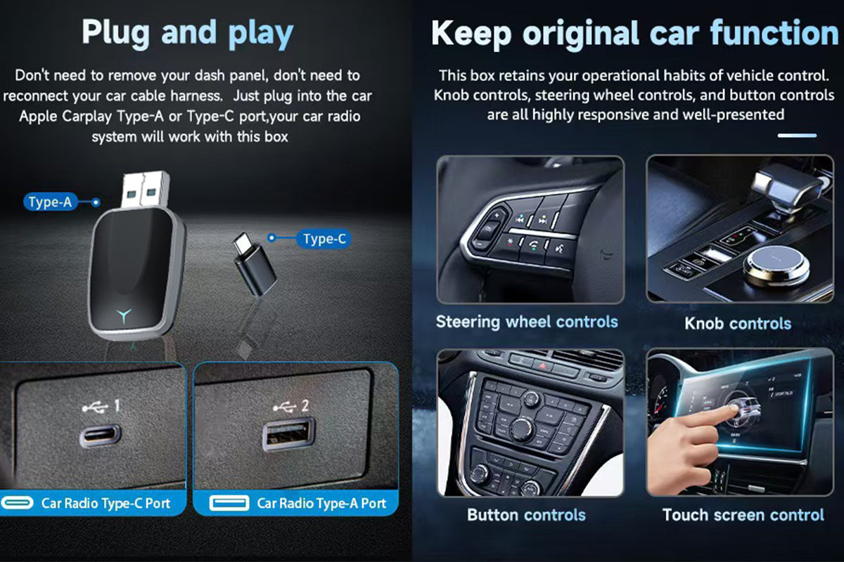 2 in 1 Wireless CarPlay Adapter for iPhone Convert Wired to Wireless CarPlay