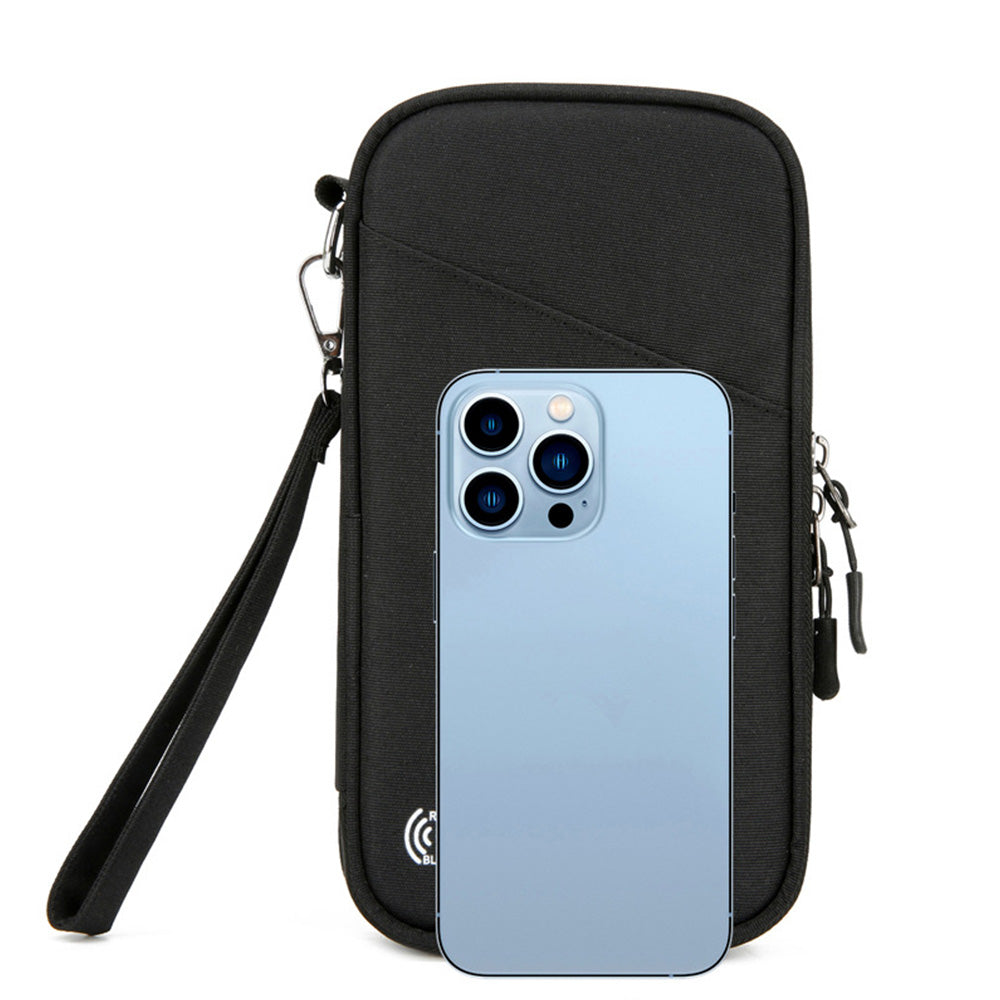 RFID Blocking Passport Holder Family Travel Card Organizer With Zipper Black