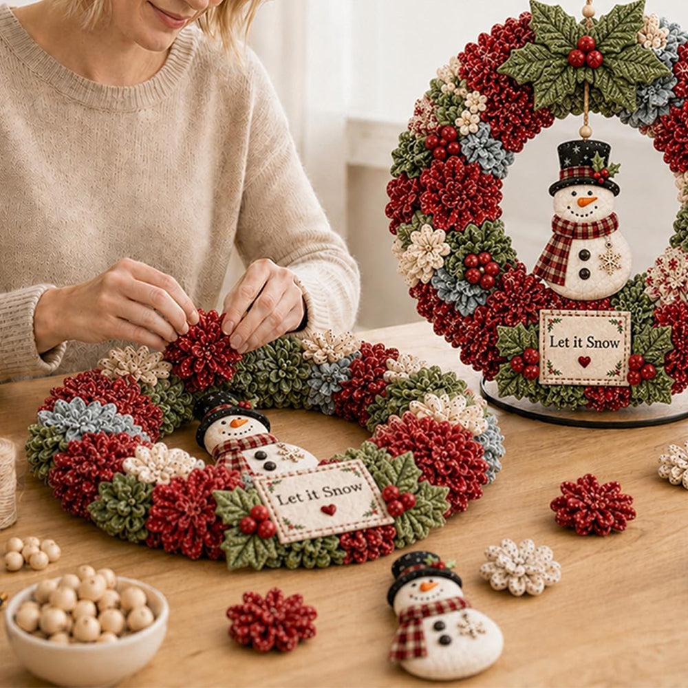 3D Fabric Poke Craft Christmas Wreath DIY Kit for Adults - Snowman