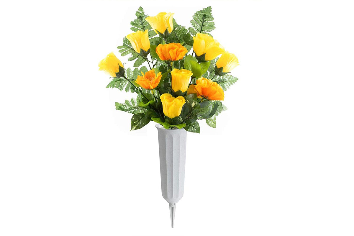 8Pcs Grave Ground Stake Vase Cemetery Memorial Vase with Spikes Resin Cones Flowers Holder-Grey