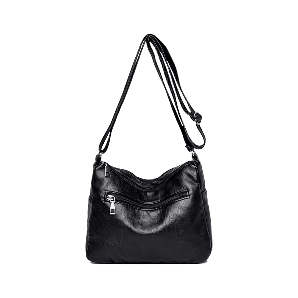 Women Multi Pocket Crossbody Bag Ladies Shoulder Bag PU Leather Mommy Bag Black