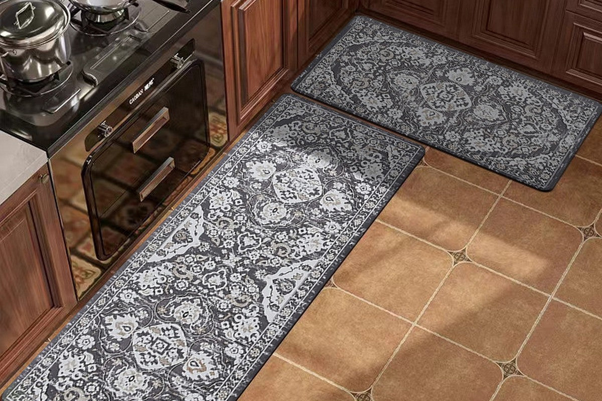 2Pcs Boho Anti-Fatigue Kitchen Mats Non-Slip Cushioned for Kitchen Sink Laundry -Black