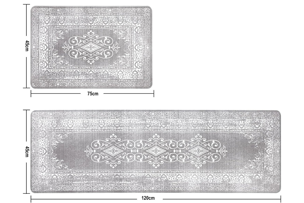 2Pcs Boho Anti-Fatigue Kitchen Mats Non-Slip Cushioned for Kitchen Sink Laundry -Gray