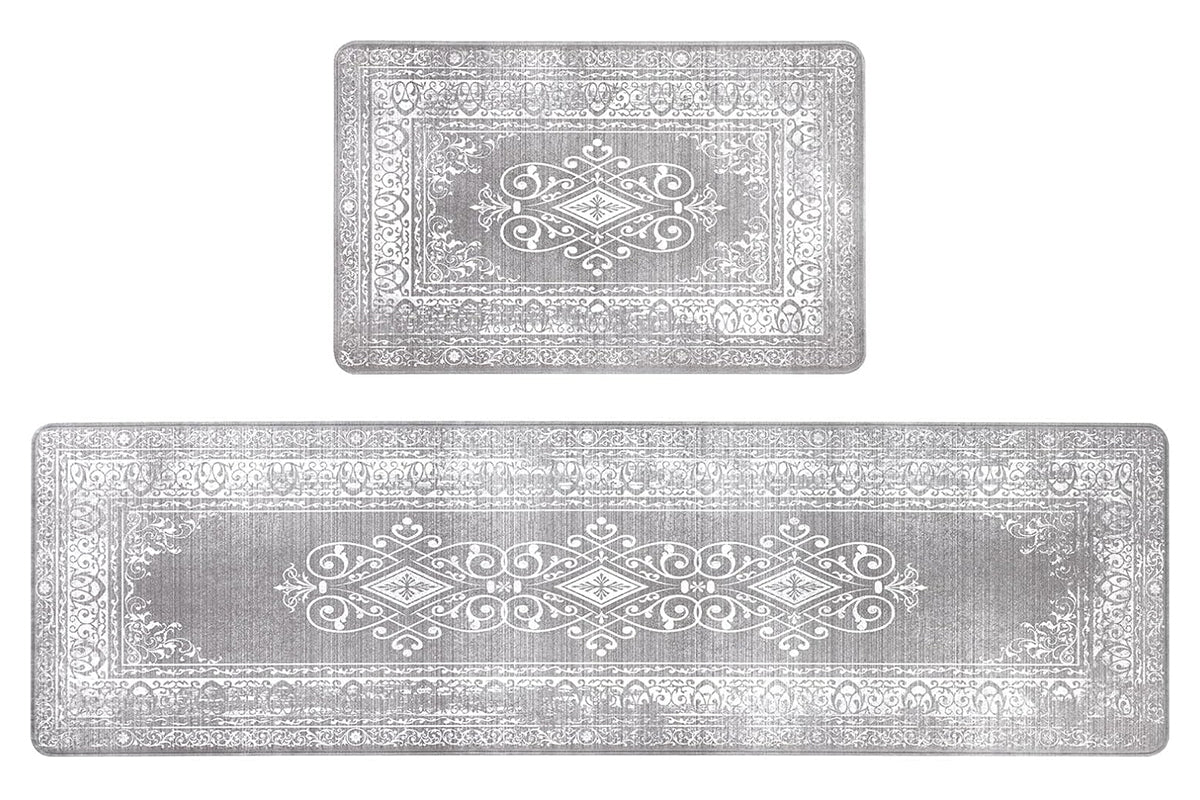 2Pcs Boho Anti-Fatigue Kitchen Mats Non-Slip Cushioned for Kitchen Sink Laundry -Gray