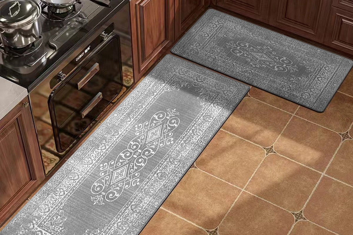 2Pcs Boho Anti-Fatigue Kitchen Mats Non-Slip Cushioned for Kitchen Sink Laundry -Gray