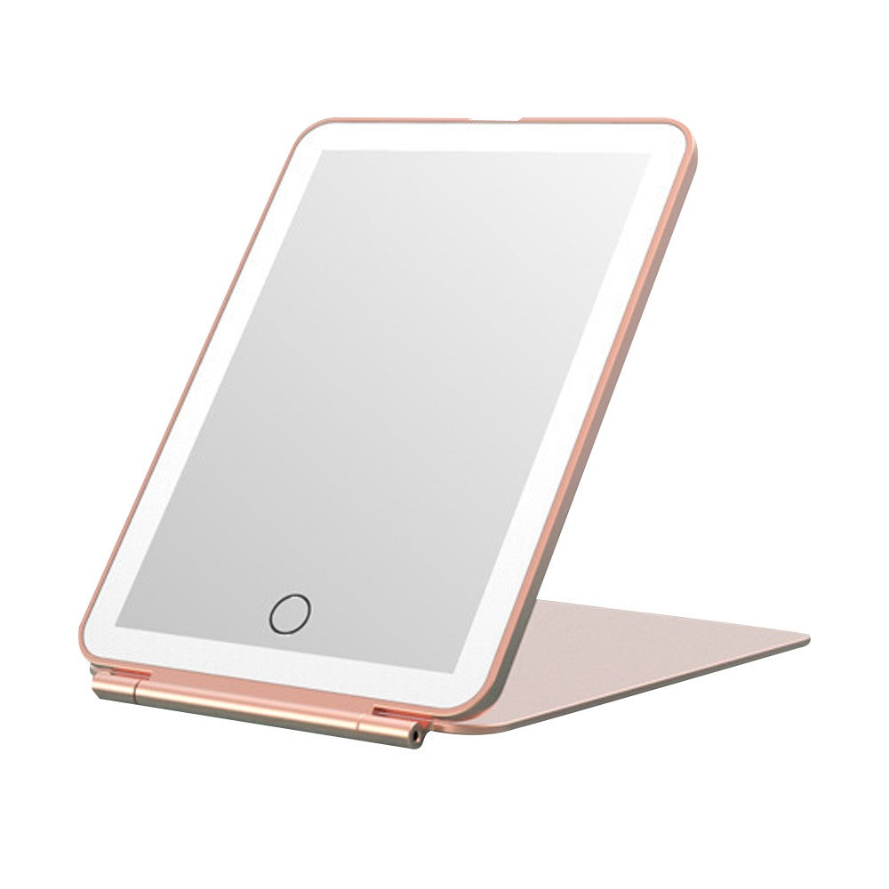 USB Rechargeable Makeup Mirror Portable Dimmable Vanity Mirror with 3 Light Colors Pink
