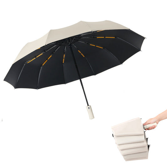 Automatic Folding Umbrella UV Protection Sun Umbrella with Safe Reflective Stripe Beige