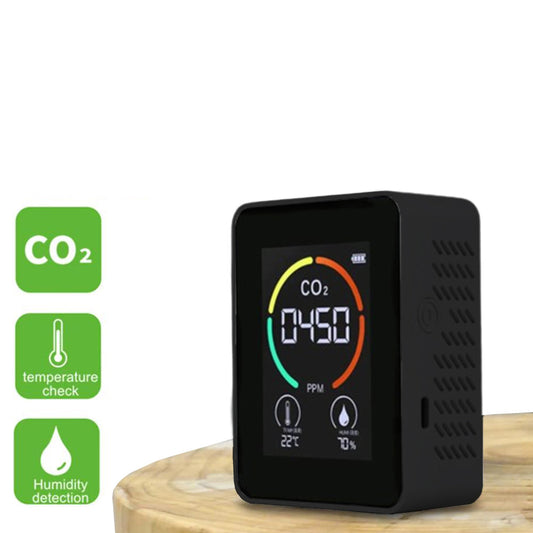 3-in-1 Air Quality Monitor CO2 Meter Temperature Humidity Carbon Dioxide Detector Black