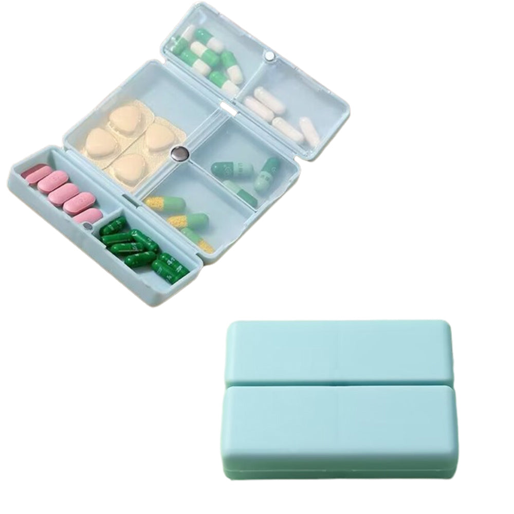 7-Compartment Folding Pill Case Portable Travel Daily Pill Organizer Blue