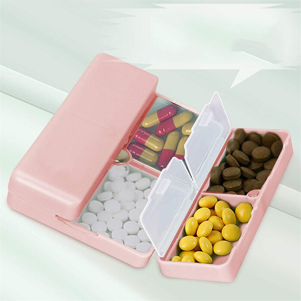 7-Compartment Folding Pill Case Portable Travel Daily Pill Organizer Pink