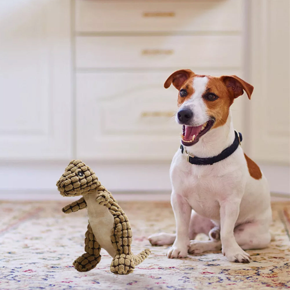Fluffy Dinosaur Squeaky Toy for Dogs Pet Dog Sound Chew Toy Brown