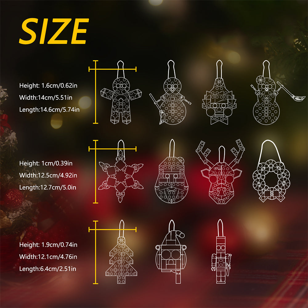 11-in-1 Christmas Ornaments Building Sets Snowman Santa Xmas Tree Ornament Decor