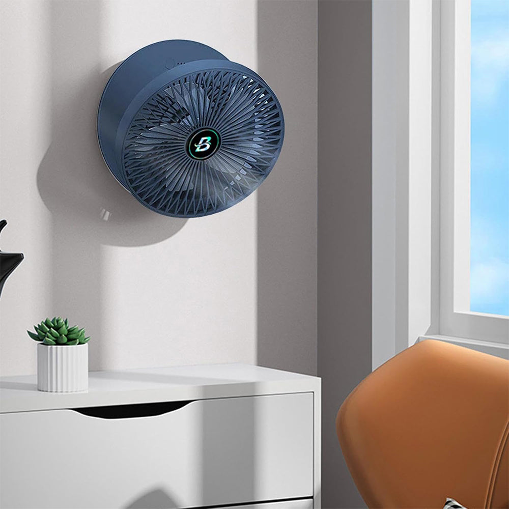 3-Speed Adjustable Air Circulator Fan Foldable Wall Hanging Fan Rechargeable Desktop Cooling Fan Blue